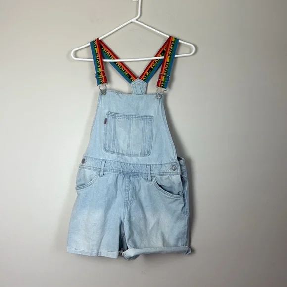 Levi's LITTLE GIRLS DENIM SHORTALLS Blue Denim Overalls with Colorful Straps - Picture 3 of 11